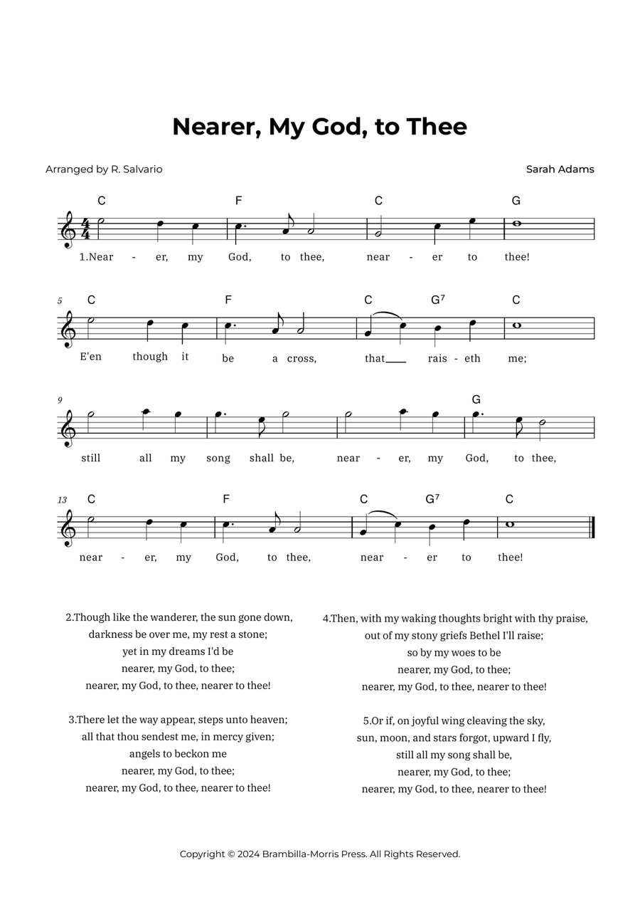 Nearer, My God, to Thee (Key of C Major) Piano scores gallery preview page 1