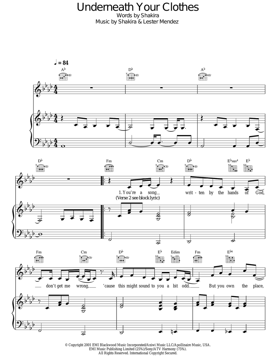 Underneath Your Clothes Underneath Your Clothes Acoustic Guitar scores gallery preview page 1