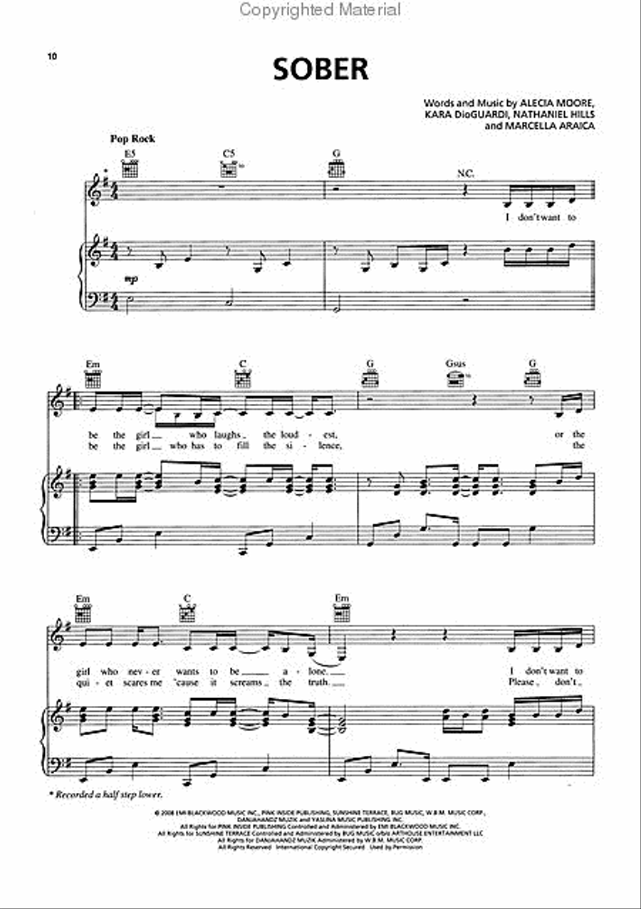 Pink - Funhouse Piano, Vocal, Guitar scores gallery preview page 3