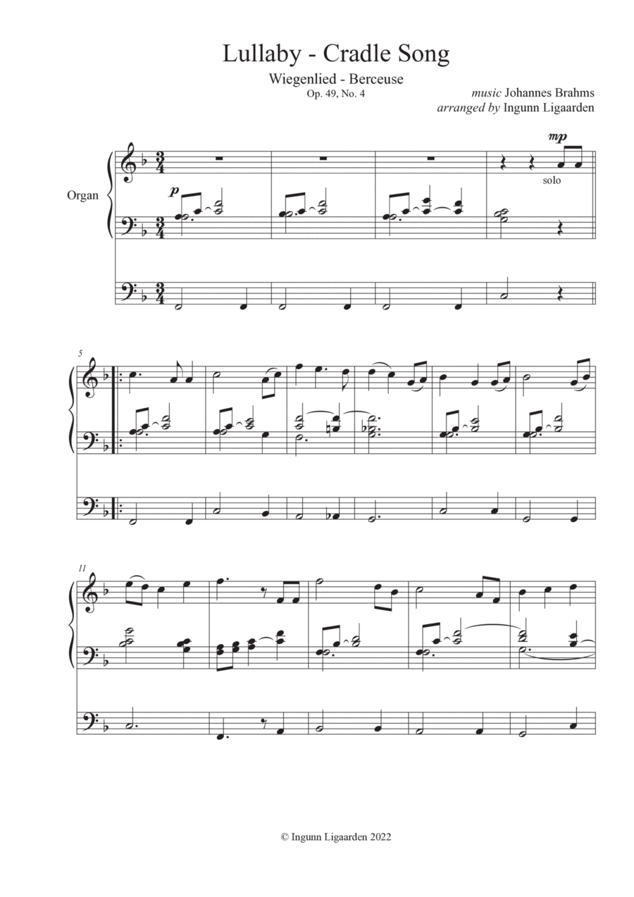 Lullaby - Cradle Song Organ Solo scores gallery preview page 1