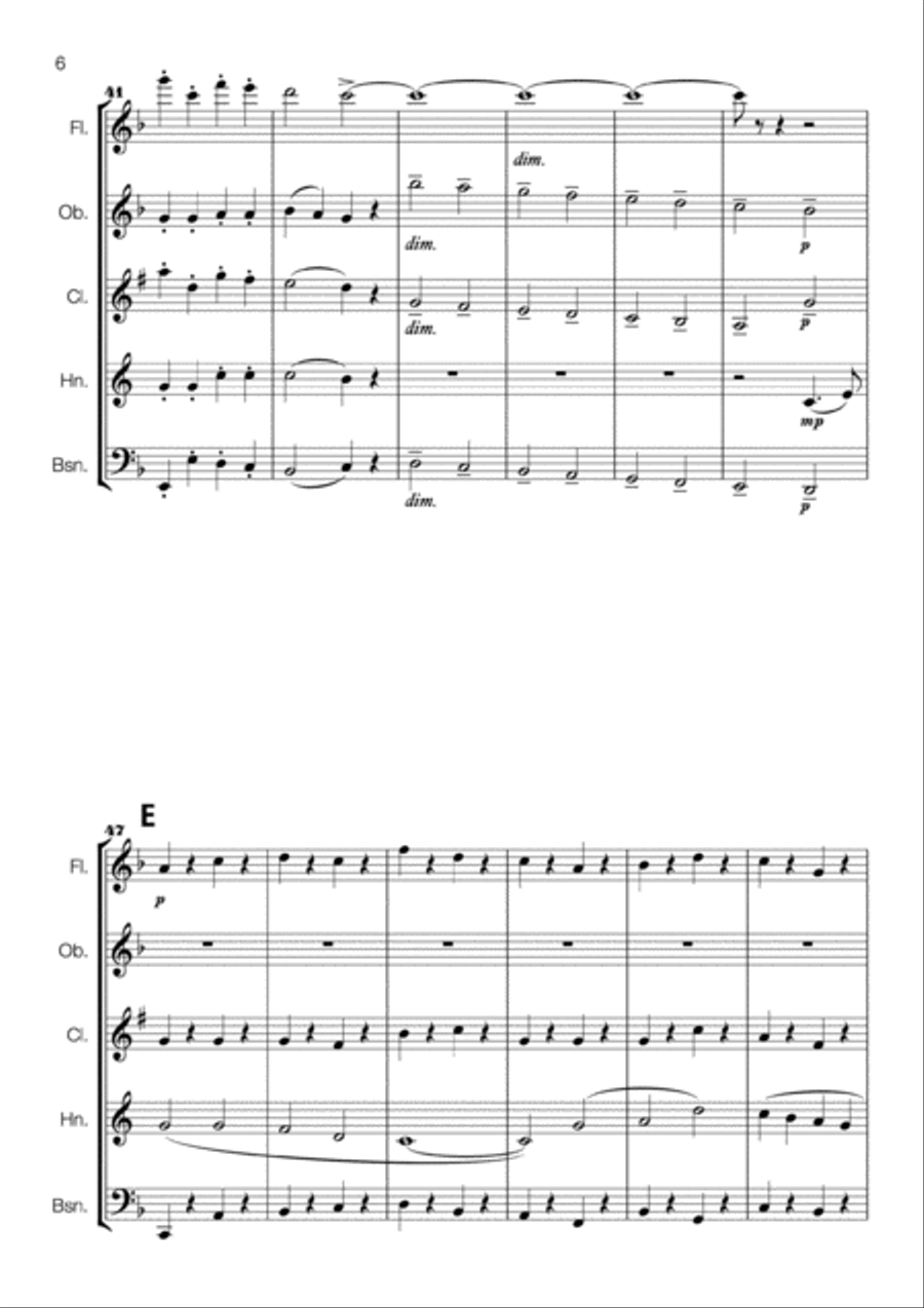 Holst - Second Suite in F for Military Band 1. March (arr. for Wind Quintet) Woodwind Quintet scores gallery preview page 6