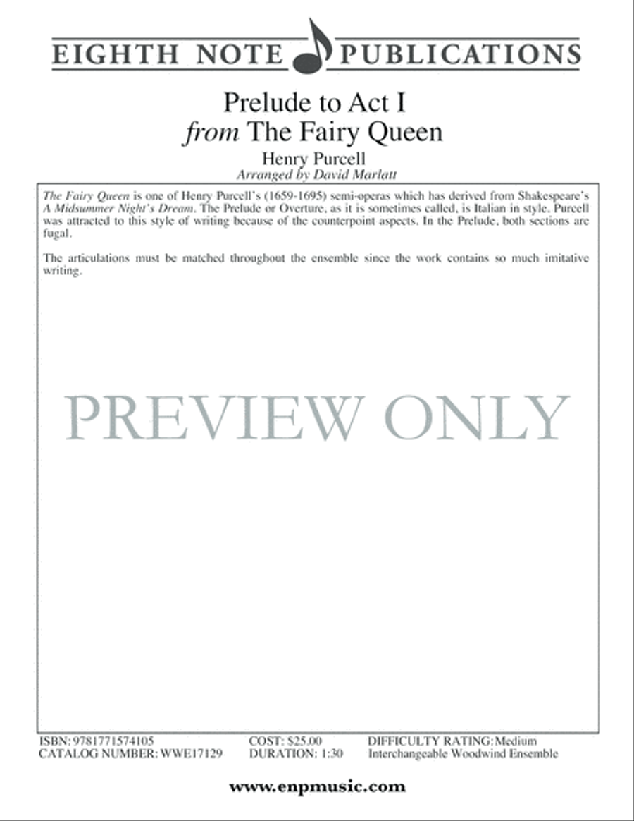 Prelude to Act I from The Fairy Queen Woodwind Ensemble scores gallery preview page 2