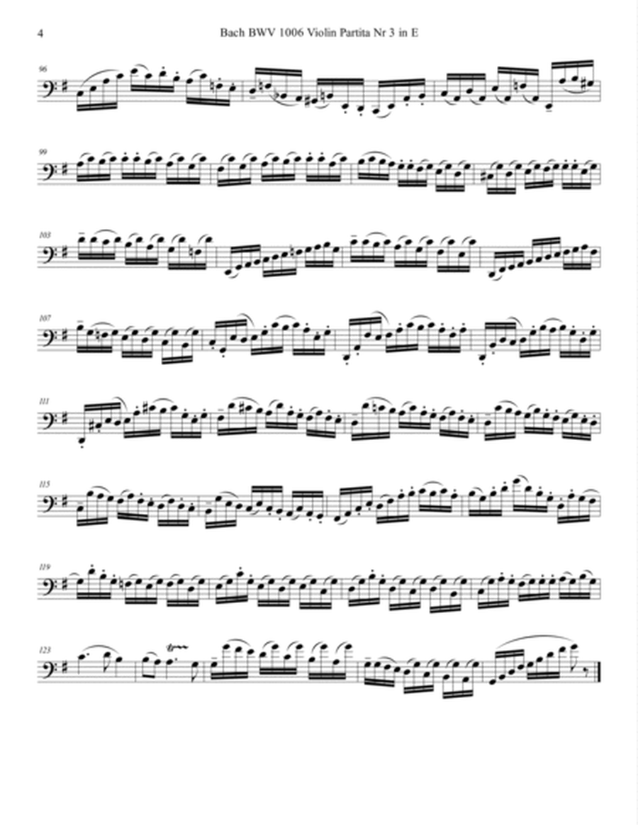 Bach BWV 1006 Partita Complete arranged for Bassoon in key of F