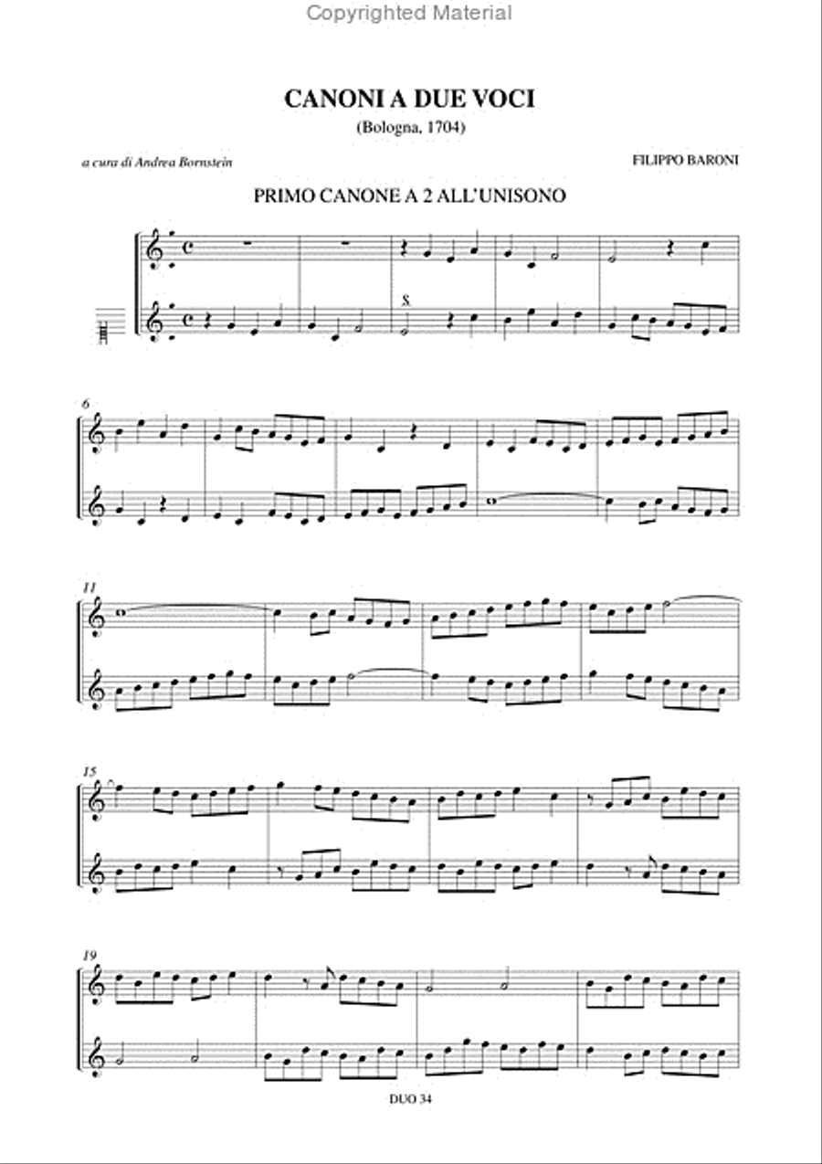 Canoni a due voci (Bologna 1704) Score scores gallery preview page 2