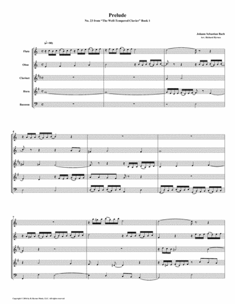 Prelude 23 from Well-Tempered Clavier, Book 1 (Woodwind Quintet) image number null