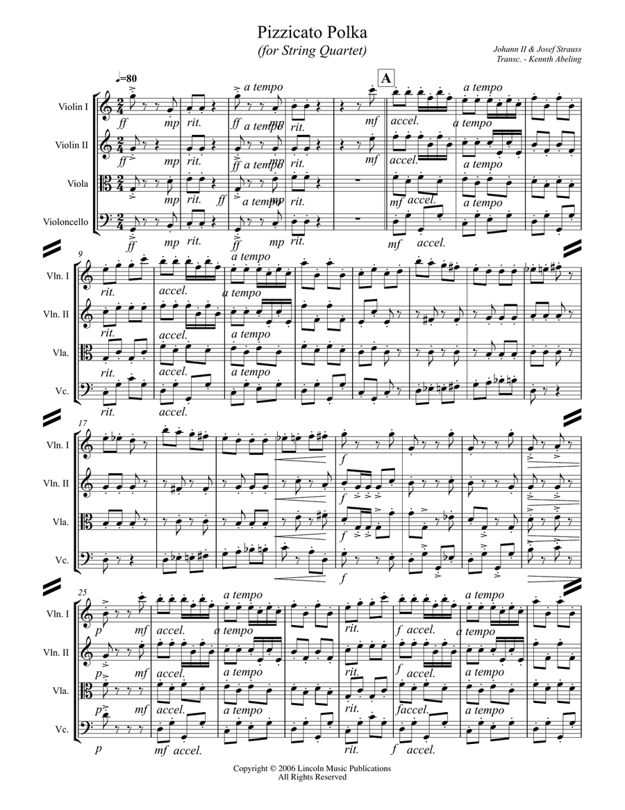 Strauss II – Pizzicato Polka (for String Quartet) String Quartet scores gallery preview page 2
