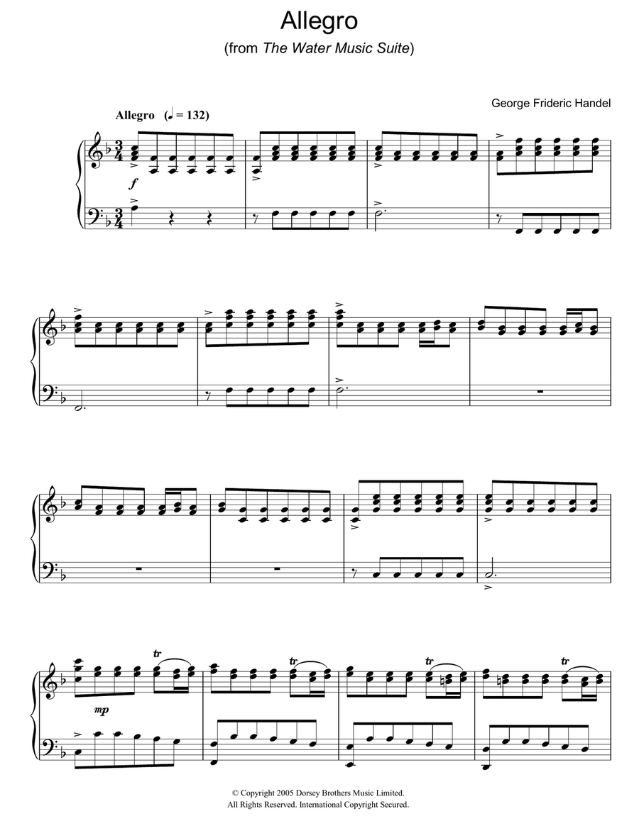 Allegro (from The Water Music Suite) Piano Solo scores gallery preview page 1