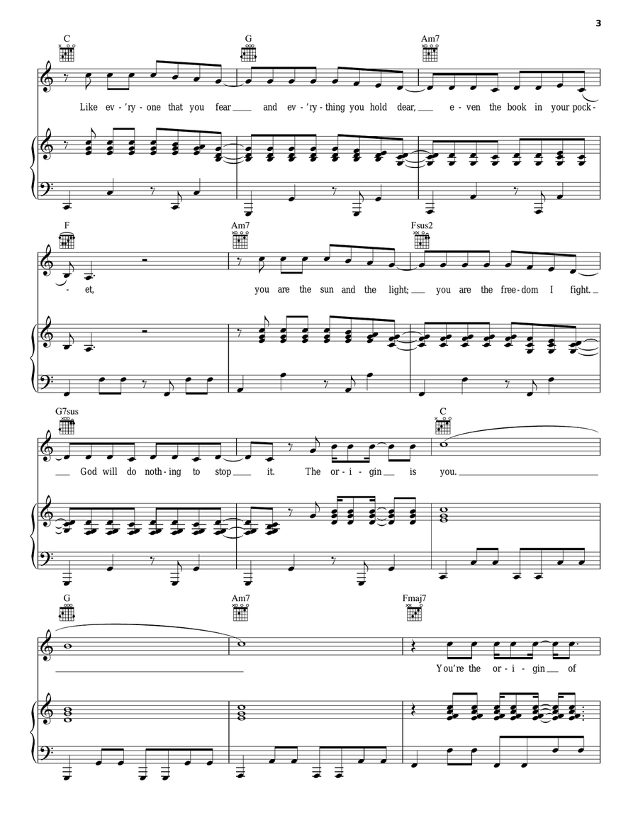 Origin Of Love Origin Of Love Piano, Vocal, Guitar scores gallery preview page 3