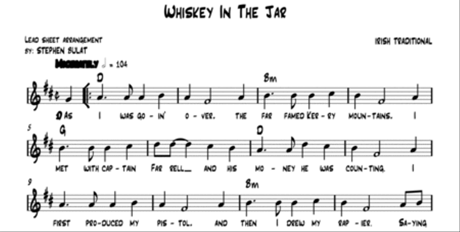 Whiskey In The Jar (The Dubliners, Thin Lizzy, Metallica) - Lead sheet (key of D) Large Ensemble scores gallery preview page 2