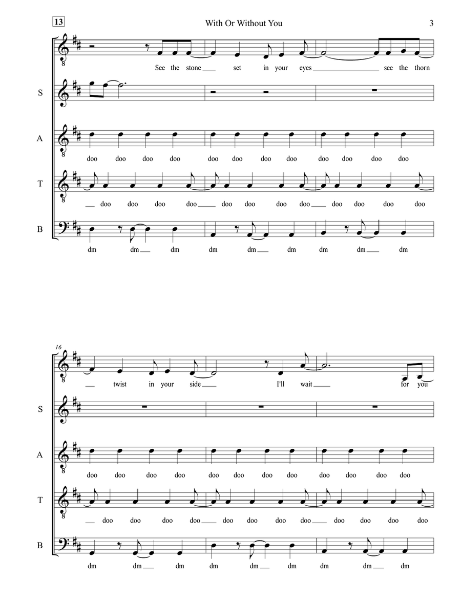 With Or Without You 4-Part scores gallery preview page 3