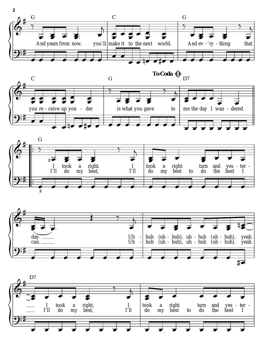 I'm On My Way Easy Piano scores gallery preview page 2