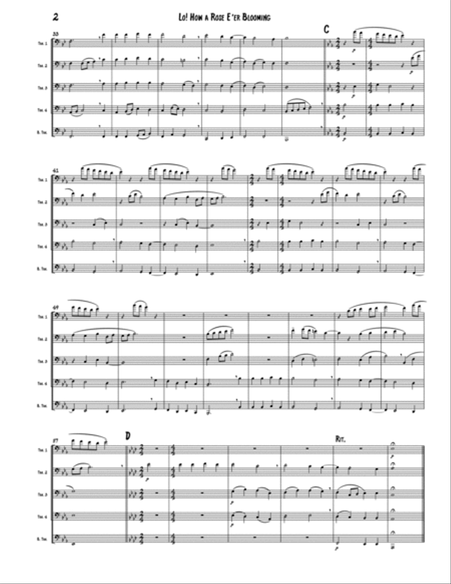 Lo! How a Rose E'er Blooming (Trombone Quintet or Choir) Choir scores gallery preview page 2