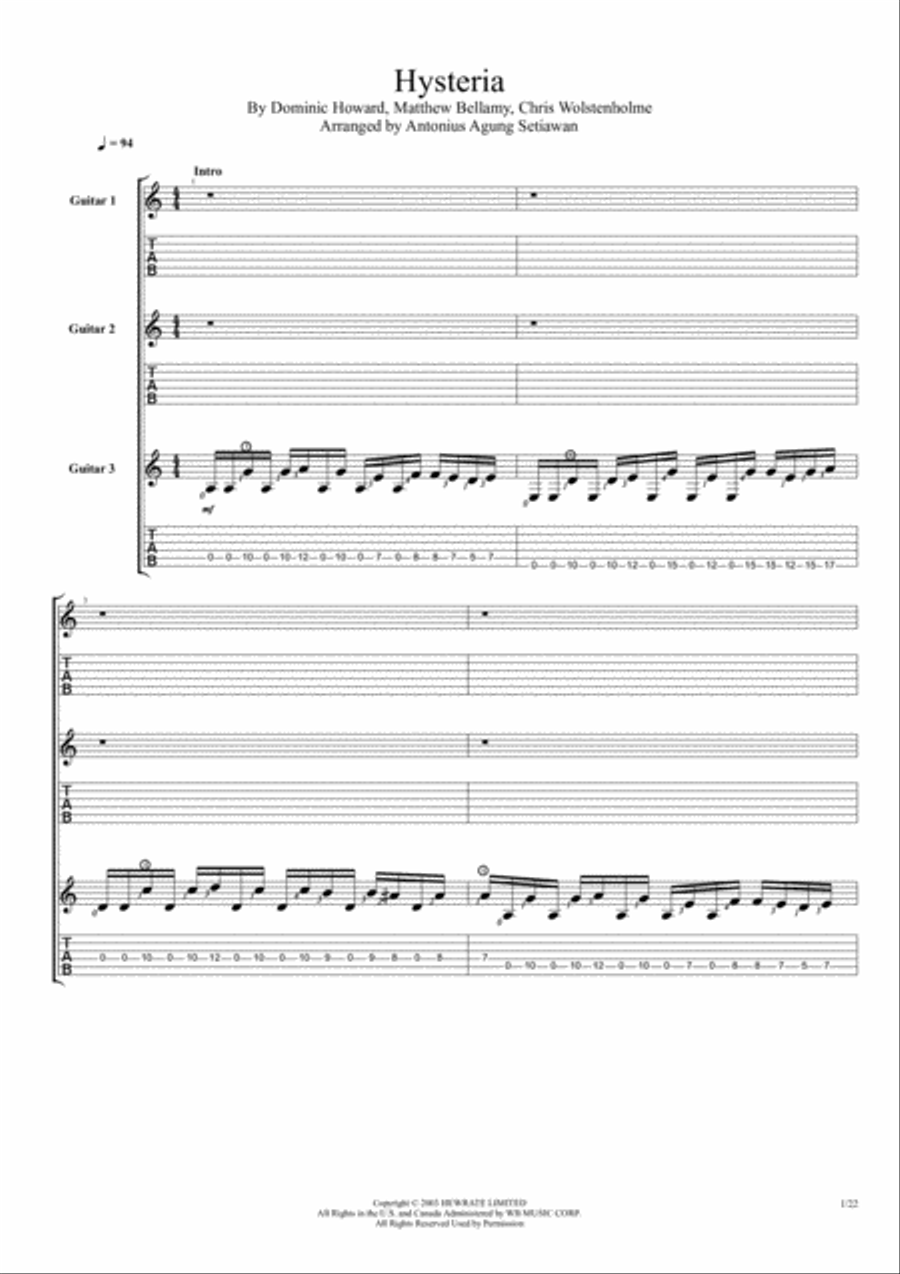 Hysteria Hysteria Guitar Tablature scores gallery preview page 1