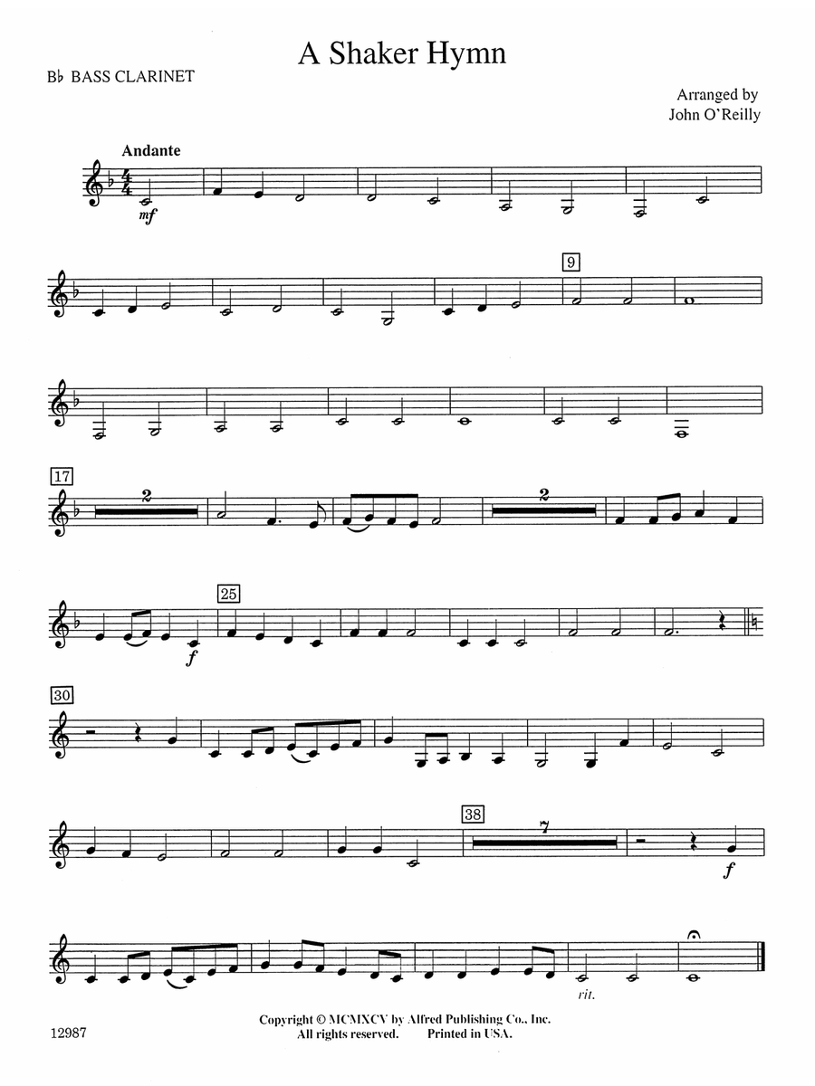 A Shaker Hymn: B-flat Bass Clarinet