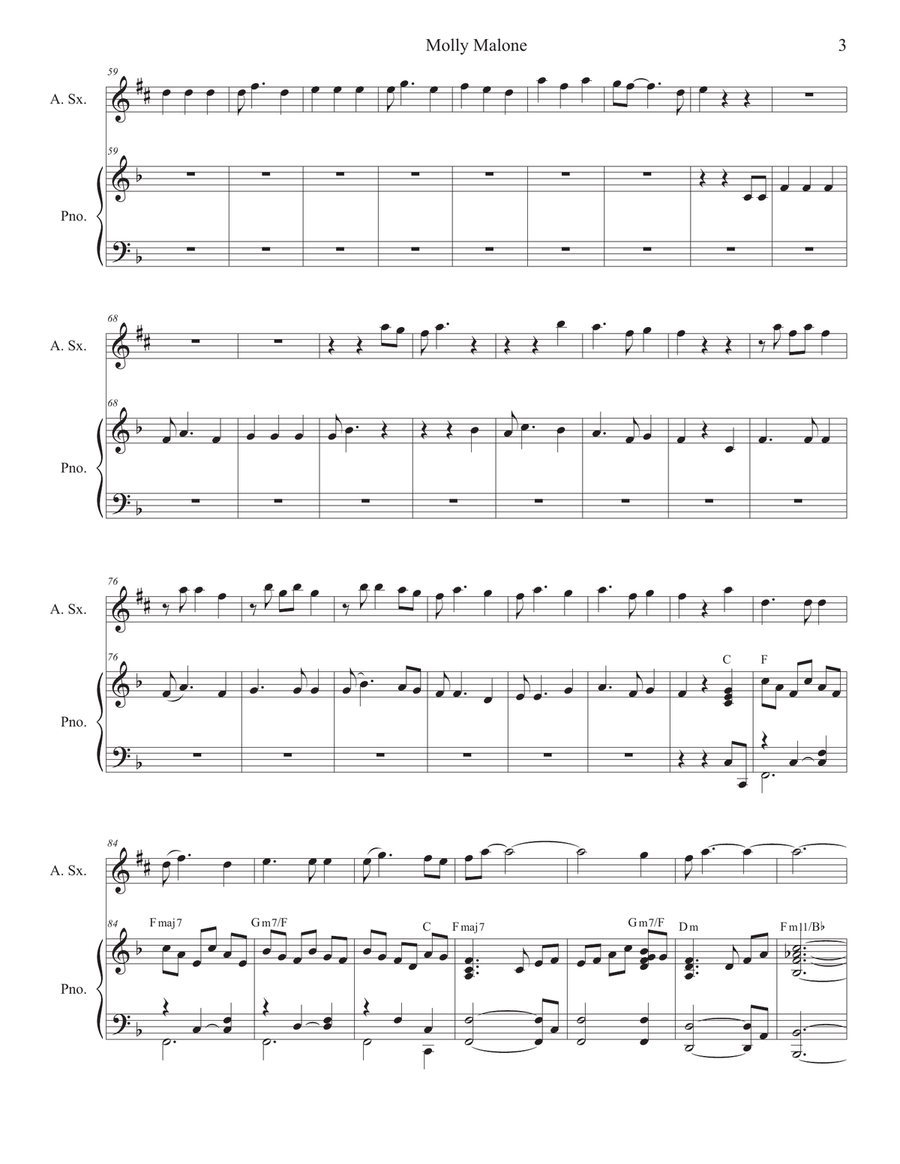 Molly Malone (Alto Saxophone and Piano) Alto Saxophone scores gallery preview page 4