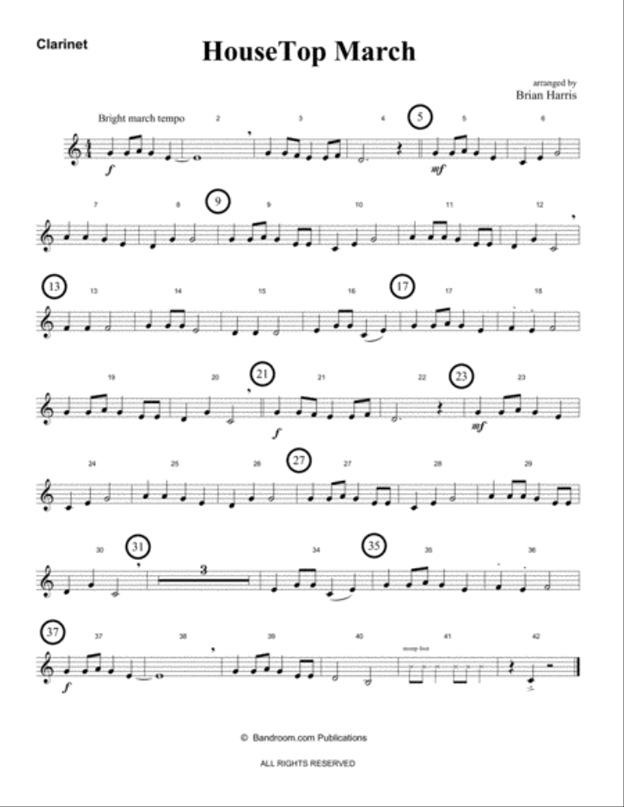 HOUSETOP MARCH (Up on the Roof Top) - beginner band - easy - score, parts & license to copy image number null