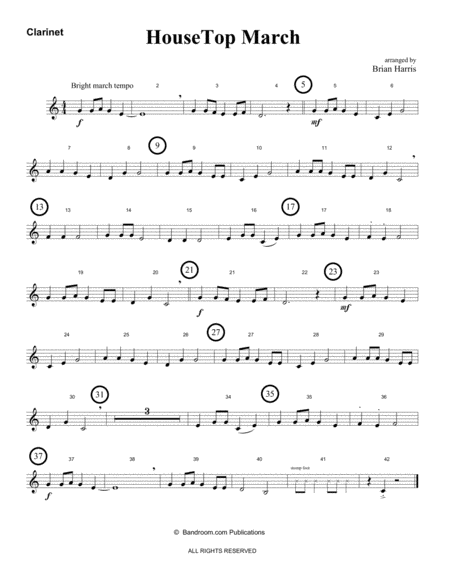 HOUSETOP MARCH (Up on the Roof Top) - beginner band - easy - score, parts & license to copy image number null