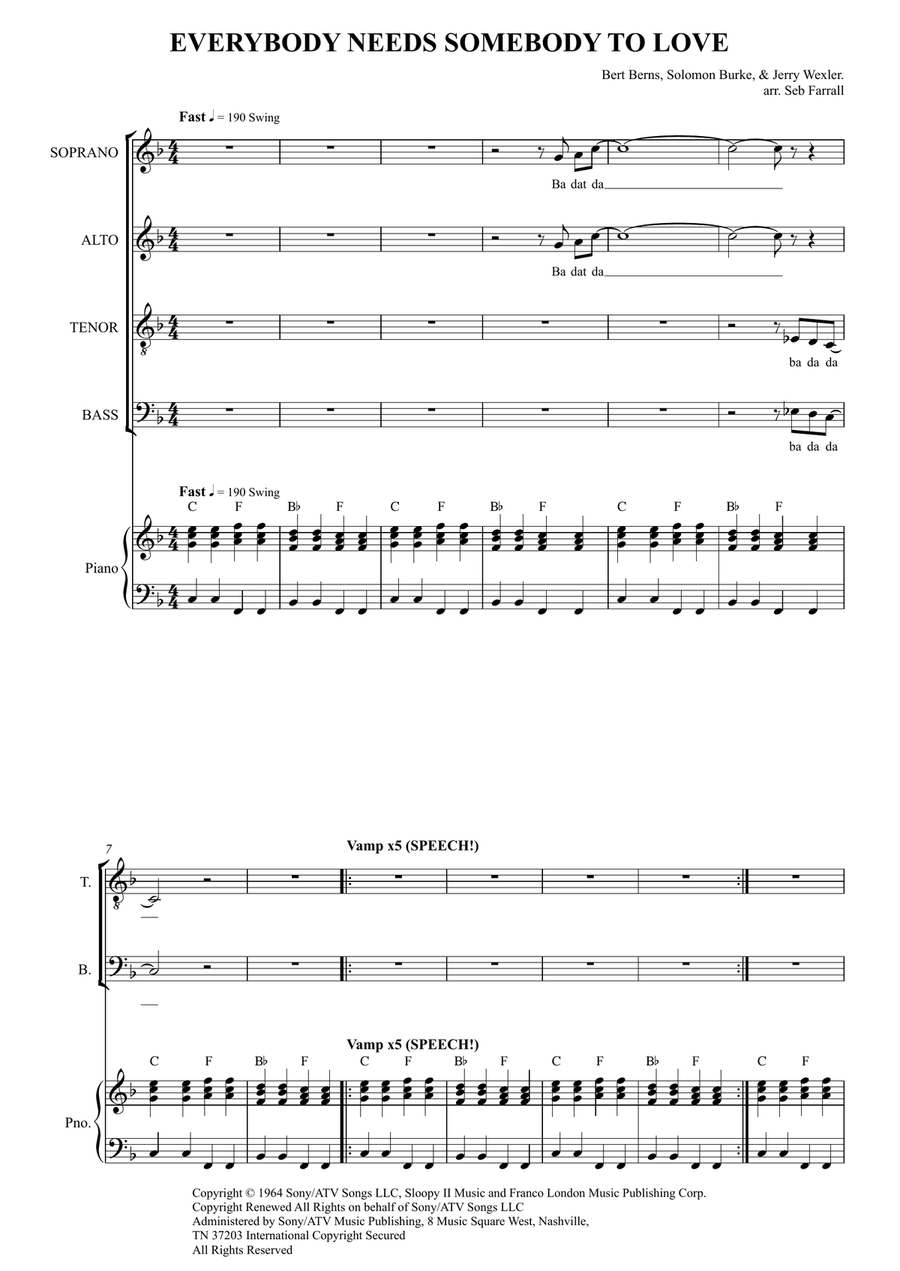 Everybody Needs Somebody To Love 4-Part scores gallery preview page 1