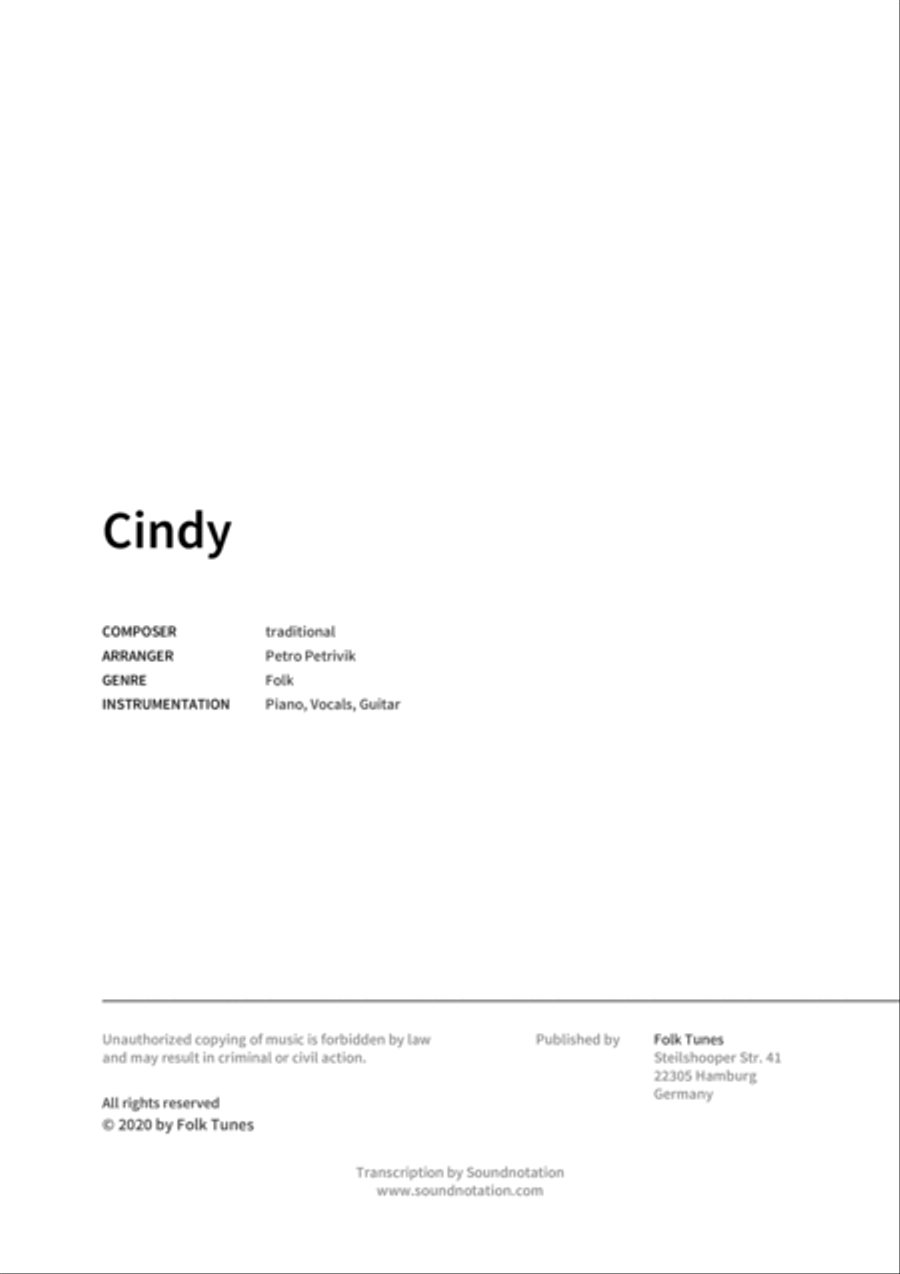 Cindy Piano, Vocal, Guitar scores gallery preview page 2