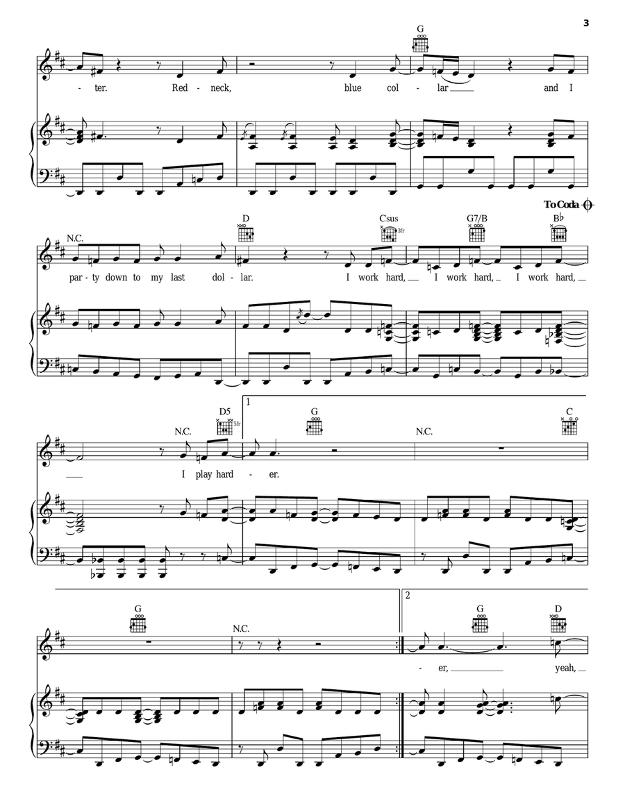 Work Hard, Play Harder Piano, Vocal, Guitar scores gallery preview page 3