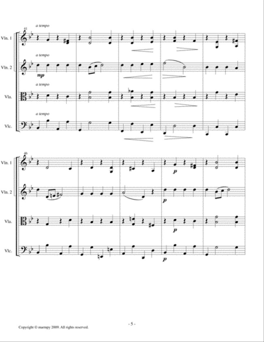 Chanson Triste by Tchaikovsky (arranged for String Quartet) String Quartet scores gallery preview page 5