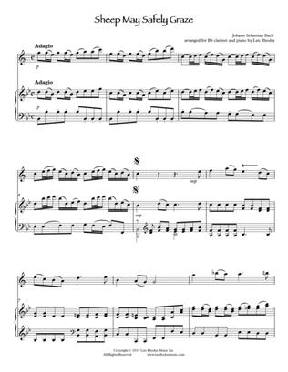 Bach - Sheep May Safely Graze, arranged for Bb Clarinet and Piano