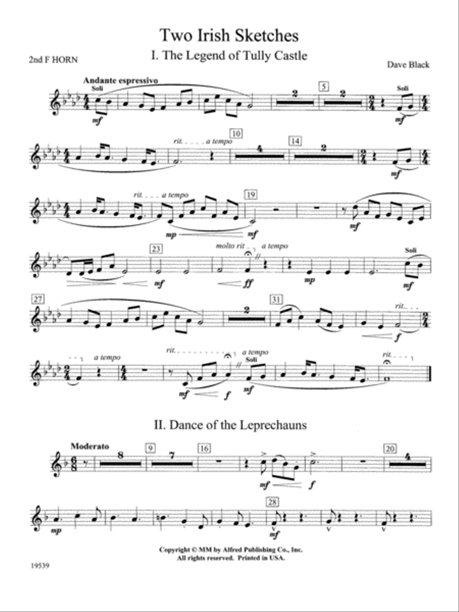 Two Irish Sketches: 2nd F Horn Concert Band scores gallery preview page 1
