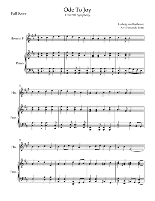 Ode To Joy Theme (from Beethoven's 9th Symphony) for Horn in F Solo and Piano Accompaniment