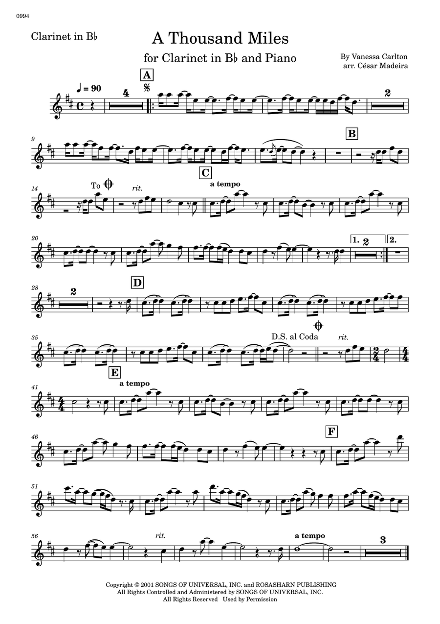 A Thousand Miles B-Flat Clarinet scores gallery preview page 2