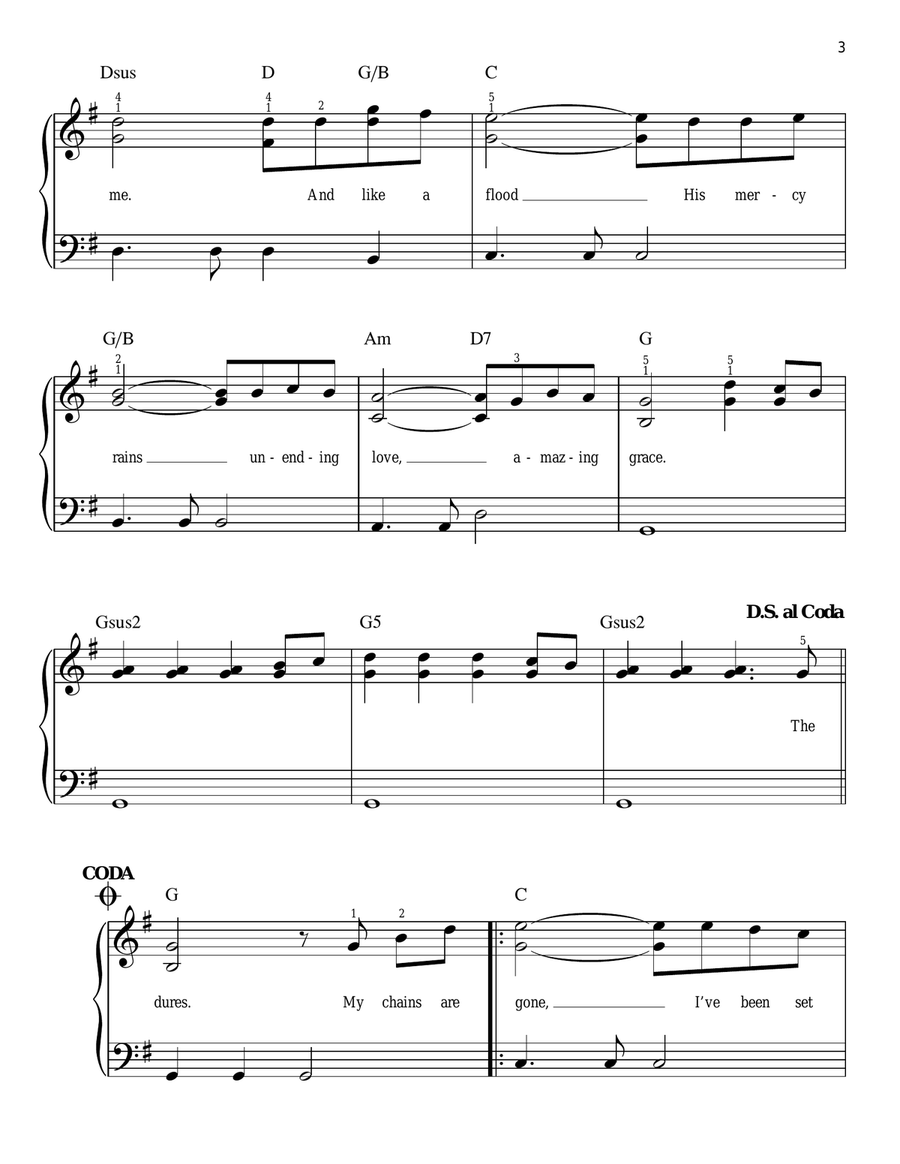 Amazing Grace (My Chains Are Gone) Easy Piano scores gallery preview page 3