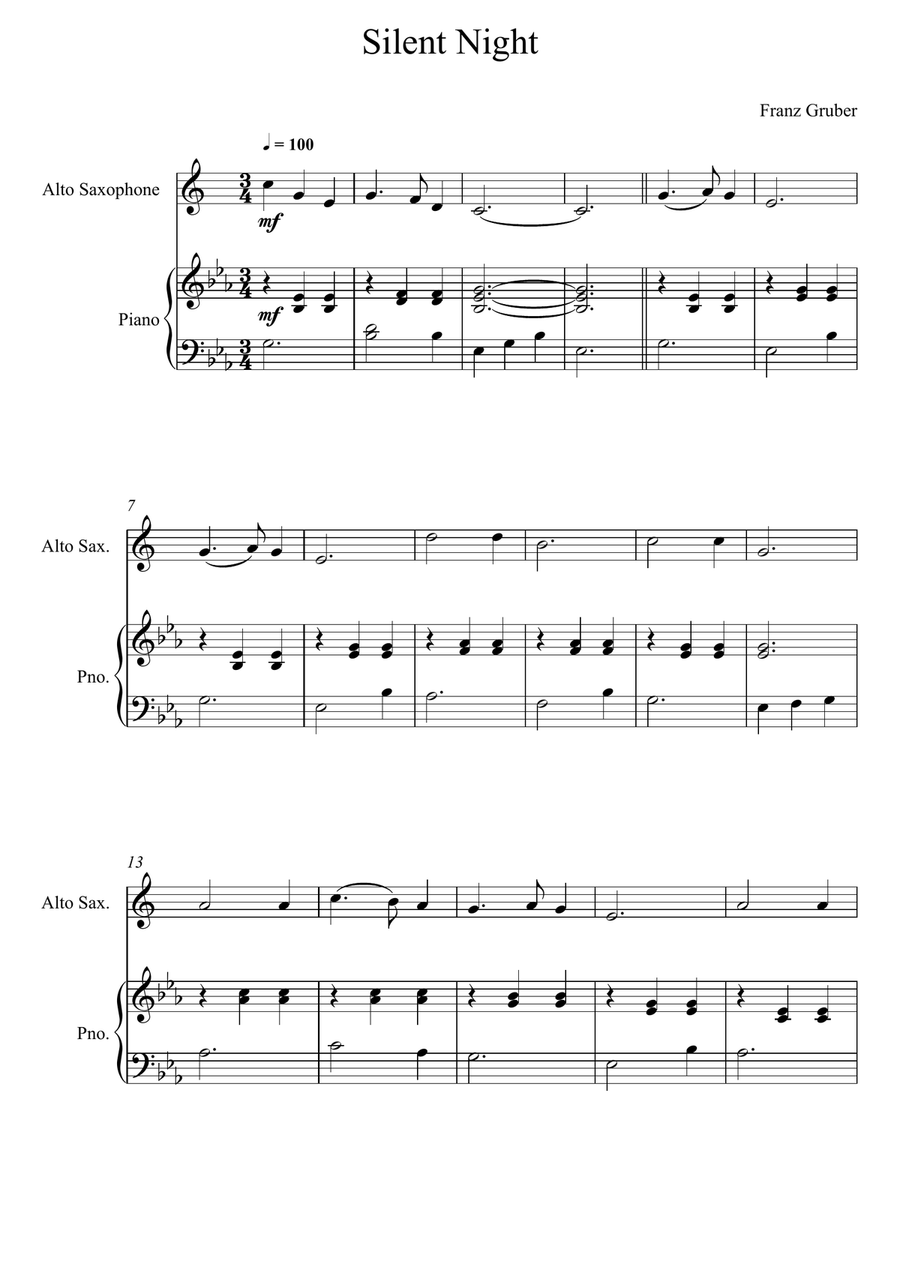 Franz Gruber - Silent Night Eb Key (Alto Saxophone Solo)