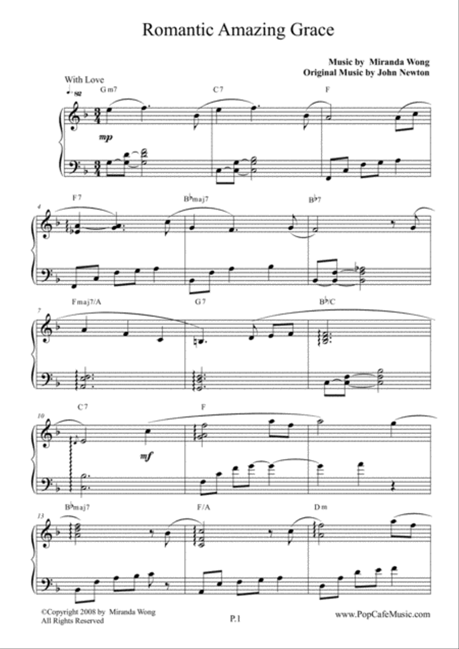 Romantic Amazing Grace in F (Love Version) Piano Solo scores gallery preview page 2