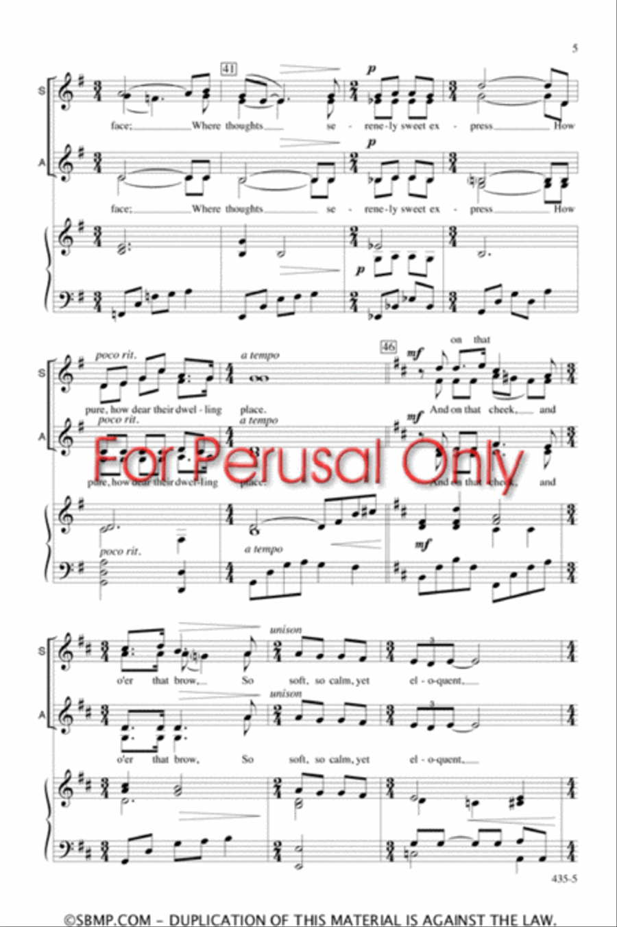 She Walks in Beauty - SSAA Octavo SSAA scores gallery preview page 5