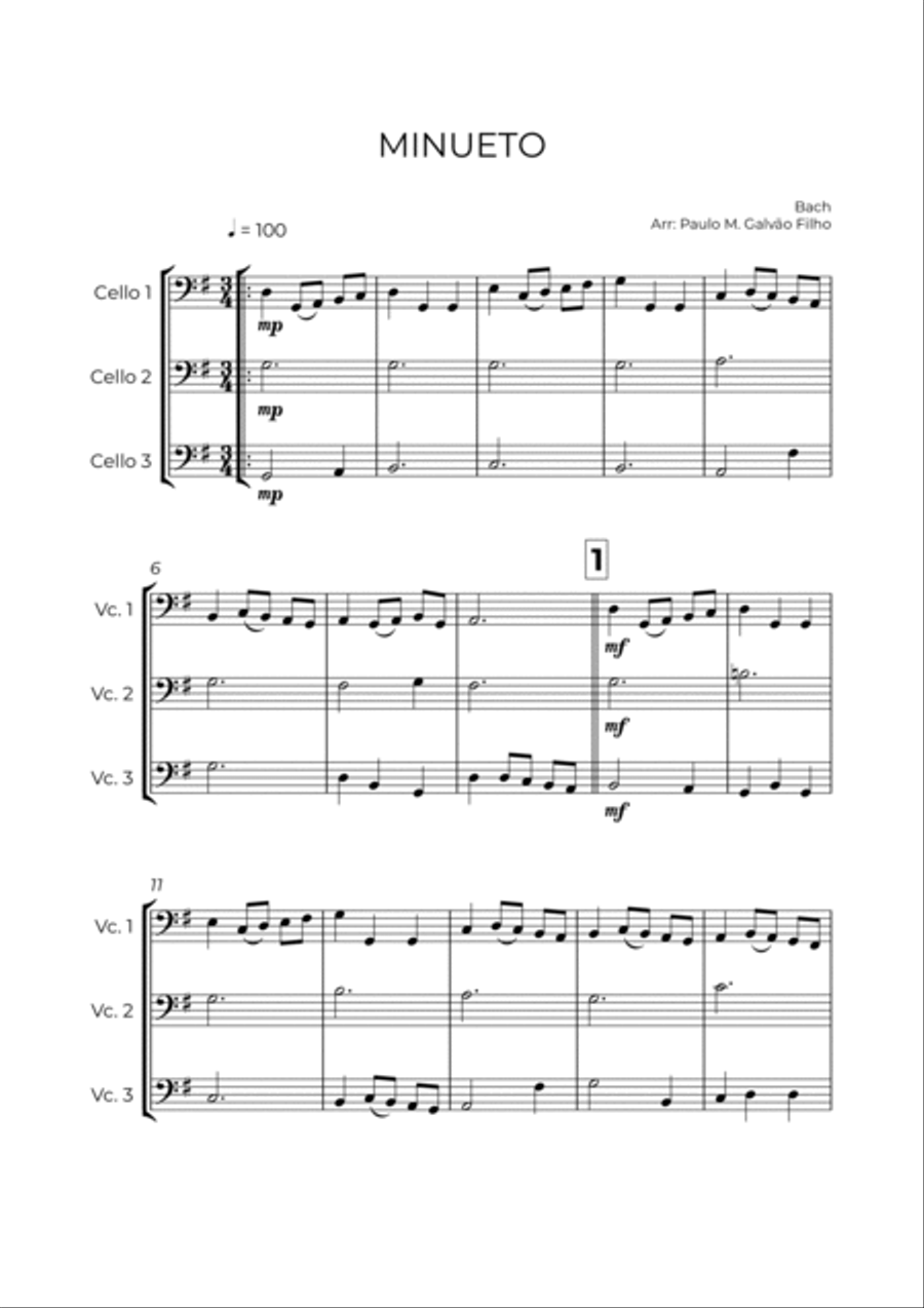 MINUETO - BACH - CELLO TRIO String Trio scores gallery preview page 2