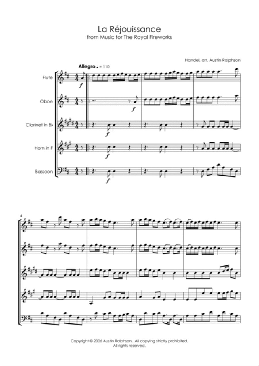 La Rejouissance (Fireworks) - wind quintet Woodwind Quintet scores gallery preview page 5