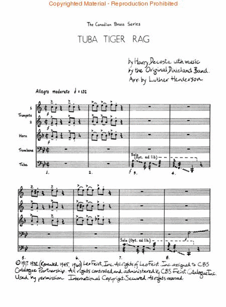 Tuba Tiger Rag by The Canadian Brass Horn - Sheet Music