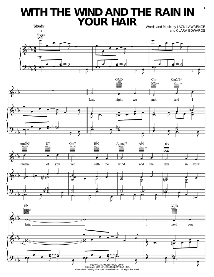 With The Wind And The Rain In Your Hair Piano, Vocal, Guitar scores gallery preview page 1