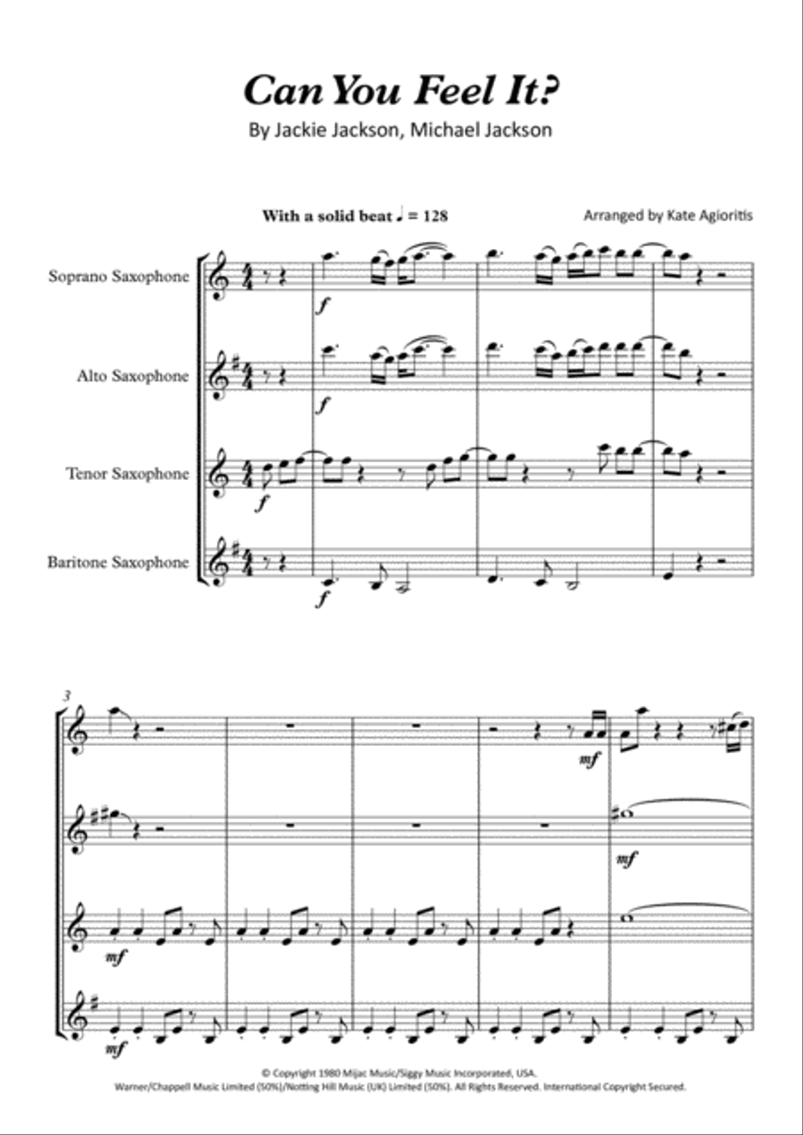 Can You Feel It Saxophone Quartet scores gallery preview page 2
