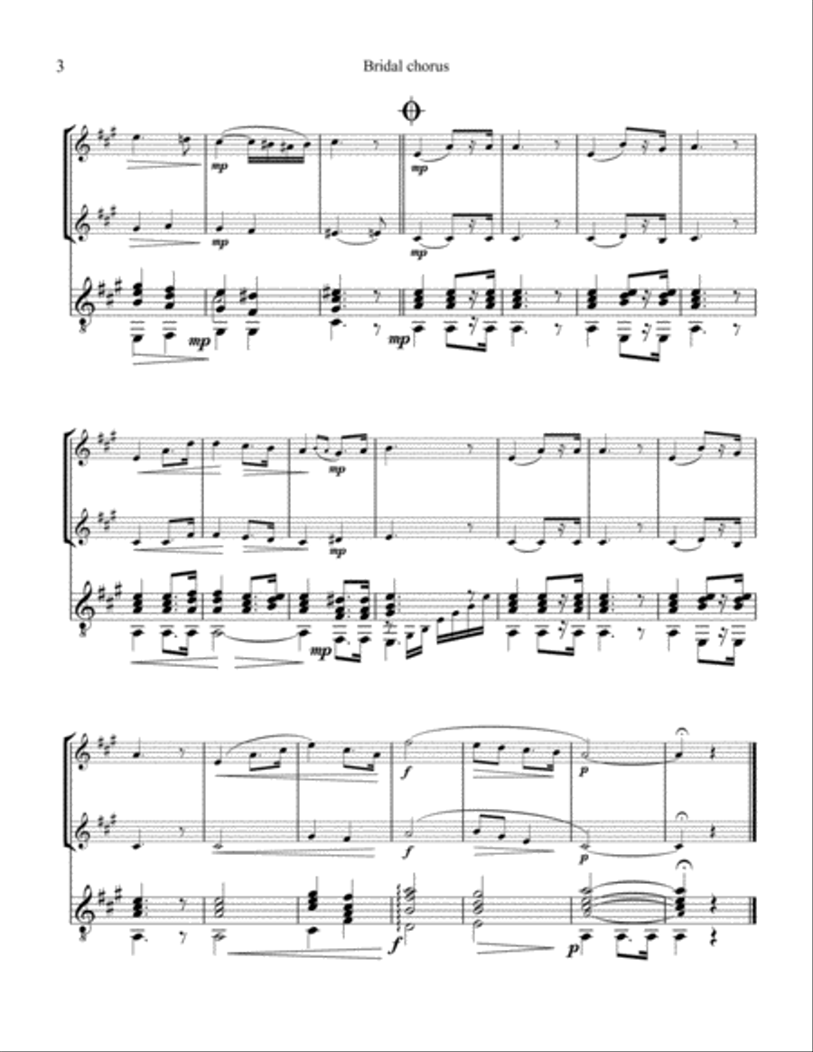 Bridal Chorus / Here Comes the Bride! for violin duet and guitar (A Major)