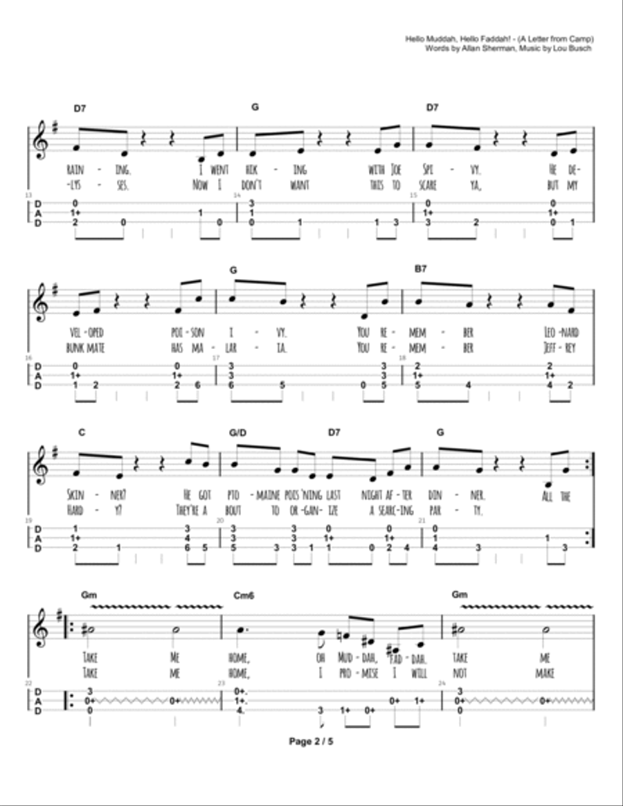 Hello Mudduh, Hello Fadduh! (a Letter From Camp) Dulcimer scores gallery preview page 3