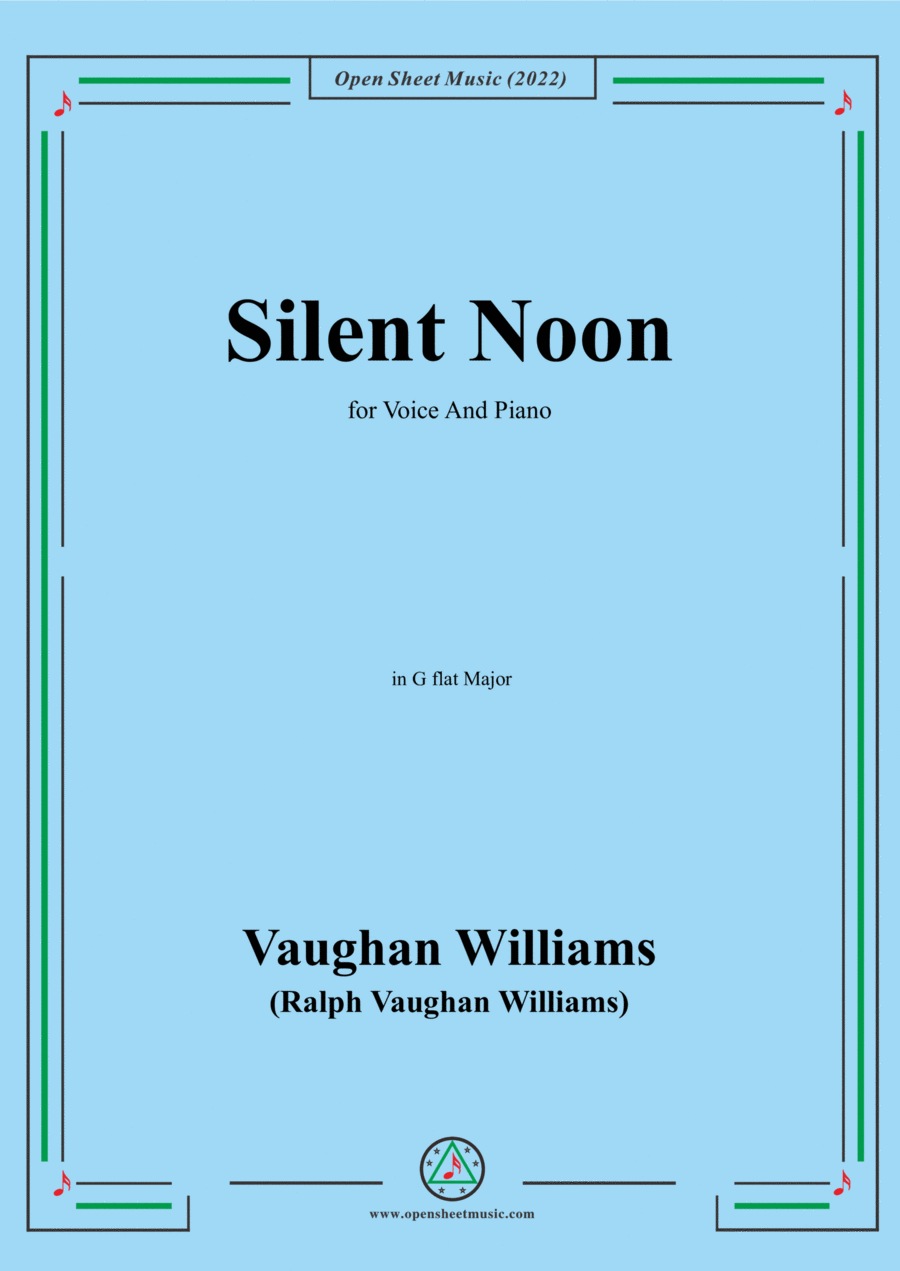 Vaughan Williams-Silent Noon,in G flat Major,for Voice and Piano Voice Solo scores gallery preview page 1