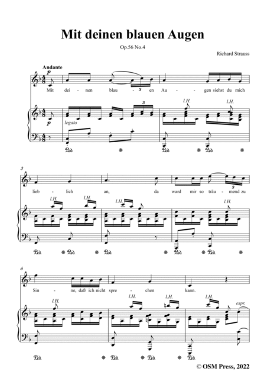 Richard Strauss-Mit deinen blauen Augen,in F Major,Op.56 No.4,for Voice and Piano Voice Solo scores gallery preview page 3