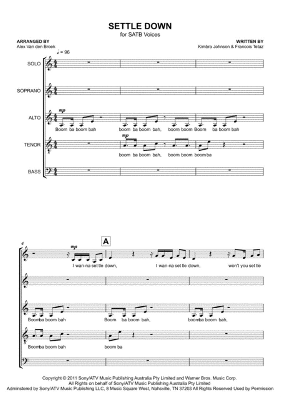 Settle Down 4-Part scores gallery preview page 1