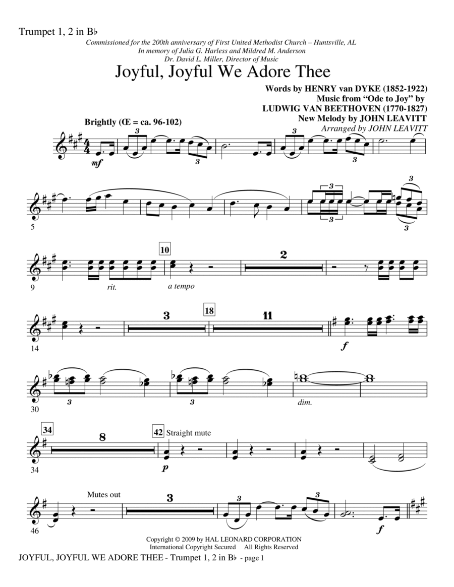 Joyful, Joyful, We Adore Thee - Trumpet 1 & 2 in Bb