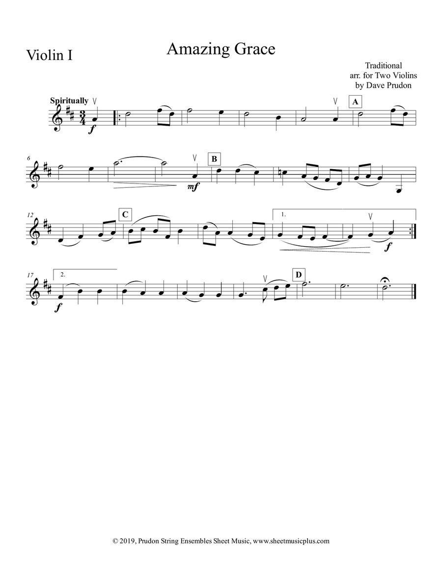 Amazing Grace for Two Violins String Duet scores gallery preview page 2