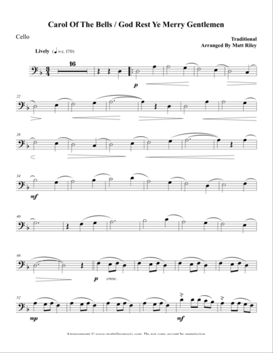 Carol of the Bells / God Rest Ye Merry Gentlemen – Cello Piano scores gallery preview page 5