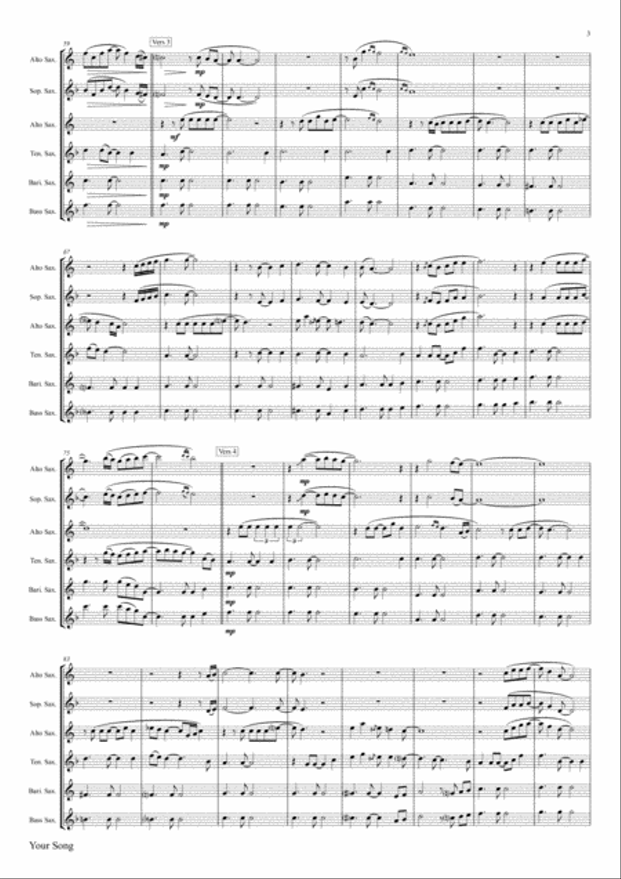 Your Song Saxophone Quartet scores gallery preview page 4