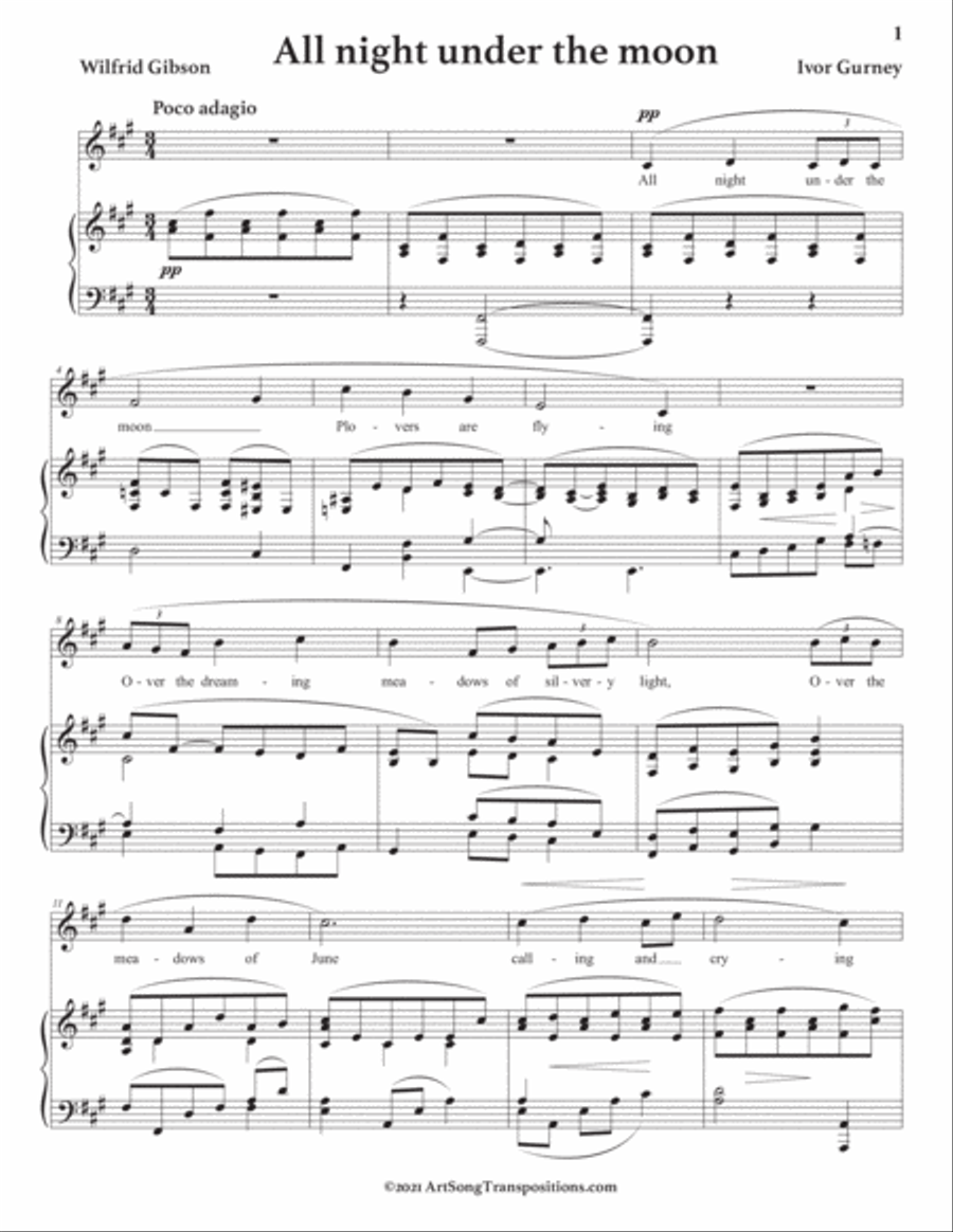 GURNEY: All night under the moon (transposed to F-sharp minor) Voice scores gallery preview page 2