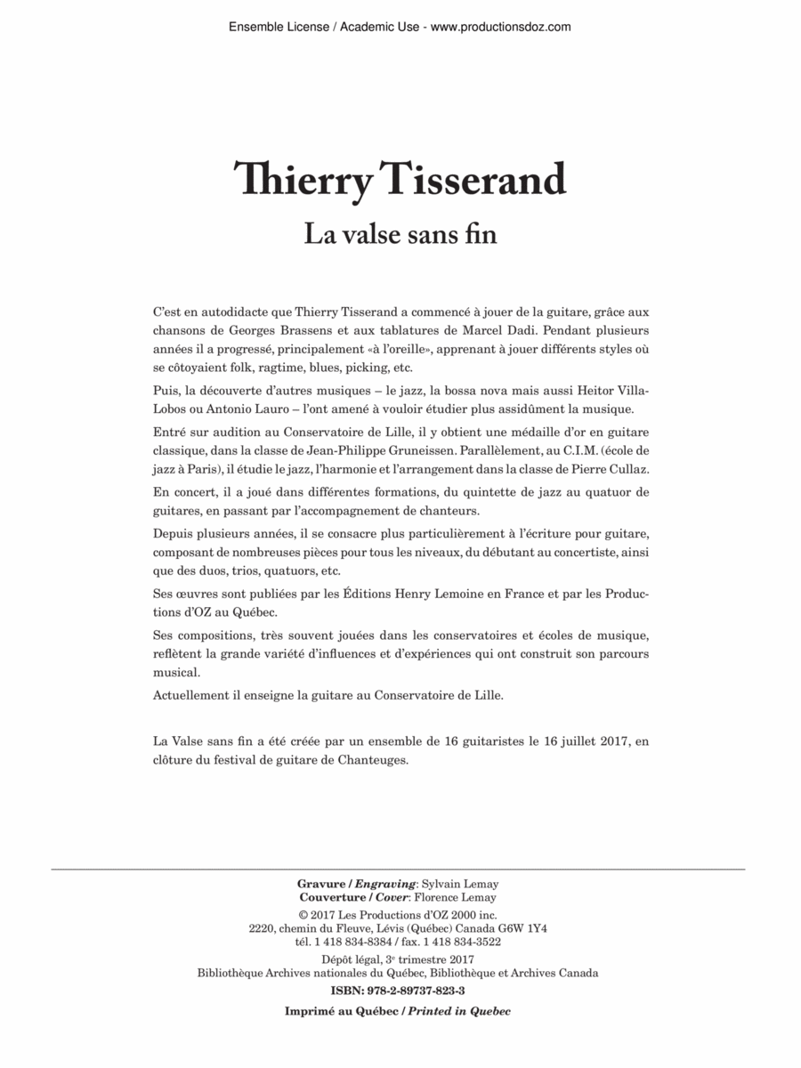 La valse sans fin Guitar Ensemble scores gallery preview page 1