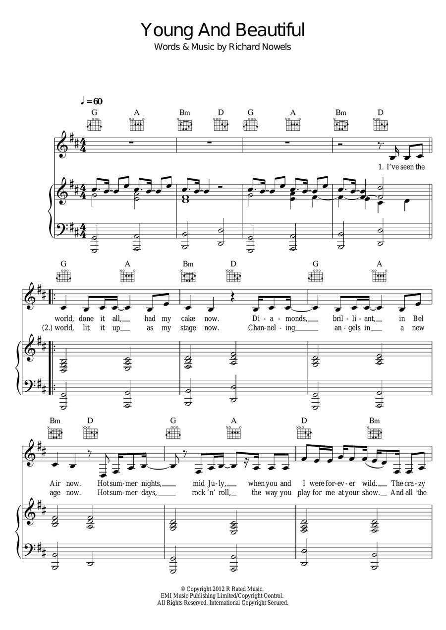 Young And Beautiful Acoustic Guitar scores gallery preview page 1